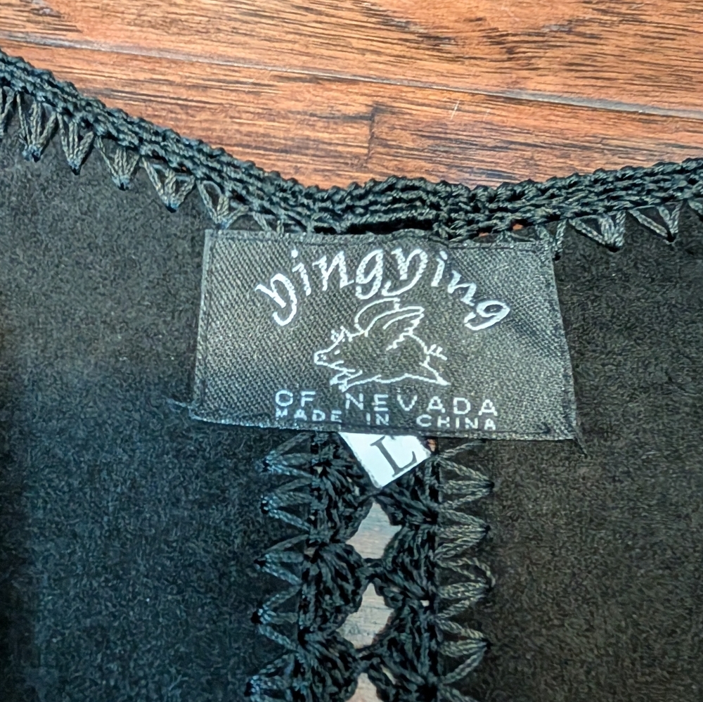 Ying Ying Of Nevada Black Leather Suede Crochet Whimsigoth Vest Size Large - Picture 2 of 10